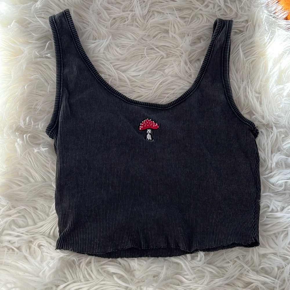 Black Tank top with Mushroom patch